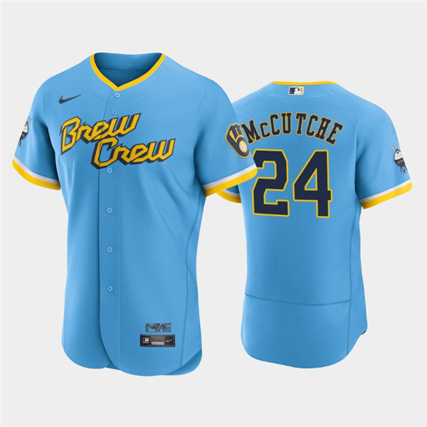 Men's Milwaukee Brewers #24 Andrew McCutchen Powder Blue 2022 City Connect Flex Base Stitched Jersey